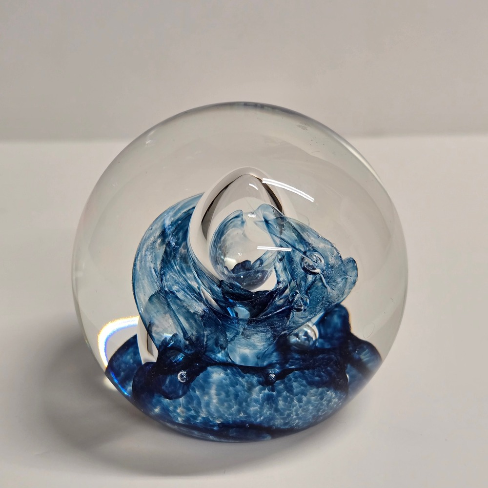 Caithness Quicksilver Paperweight Small Blue Swirl Art Glass Scotland